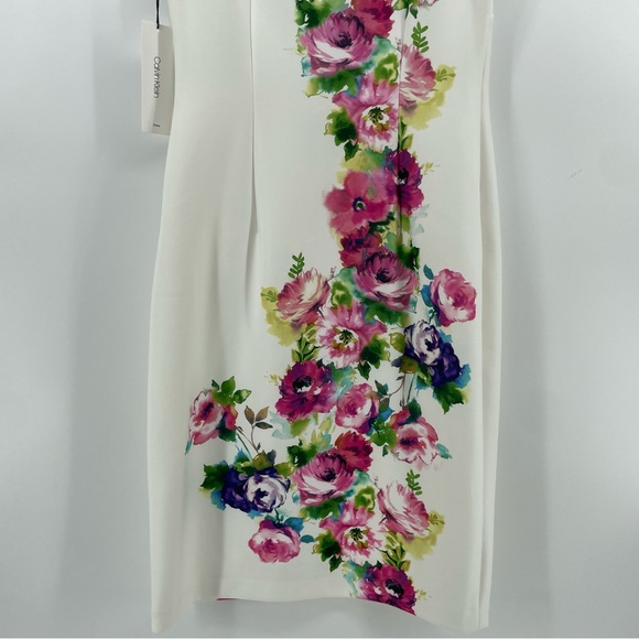NEW Calvin Klein Sheath Dress White Floral Sleeveless 8 - Picture 9 of 12